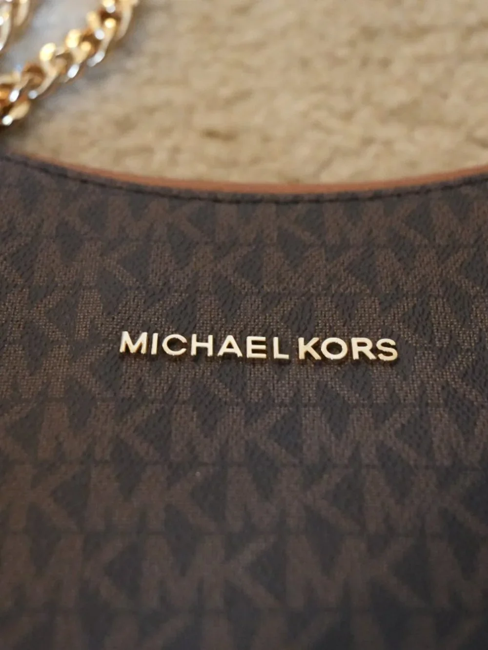 Michael Kors Jet Set Large Chain Shoulder Tote Bag - Signature Brown